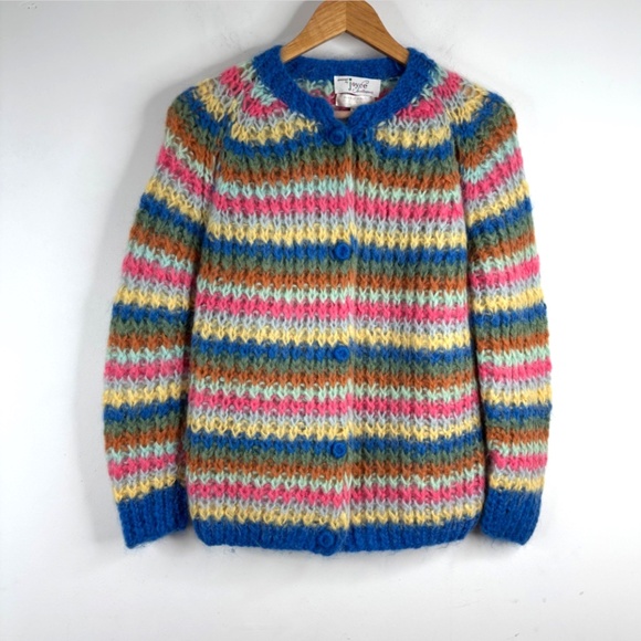 VTG 1960s Wool Mohair Cardigan Rainbow Stripe Joyce Italy Artsy Retro Eclectic - Picture 1 of 10